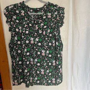 Talbots Floral Green and Black Women's Top